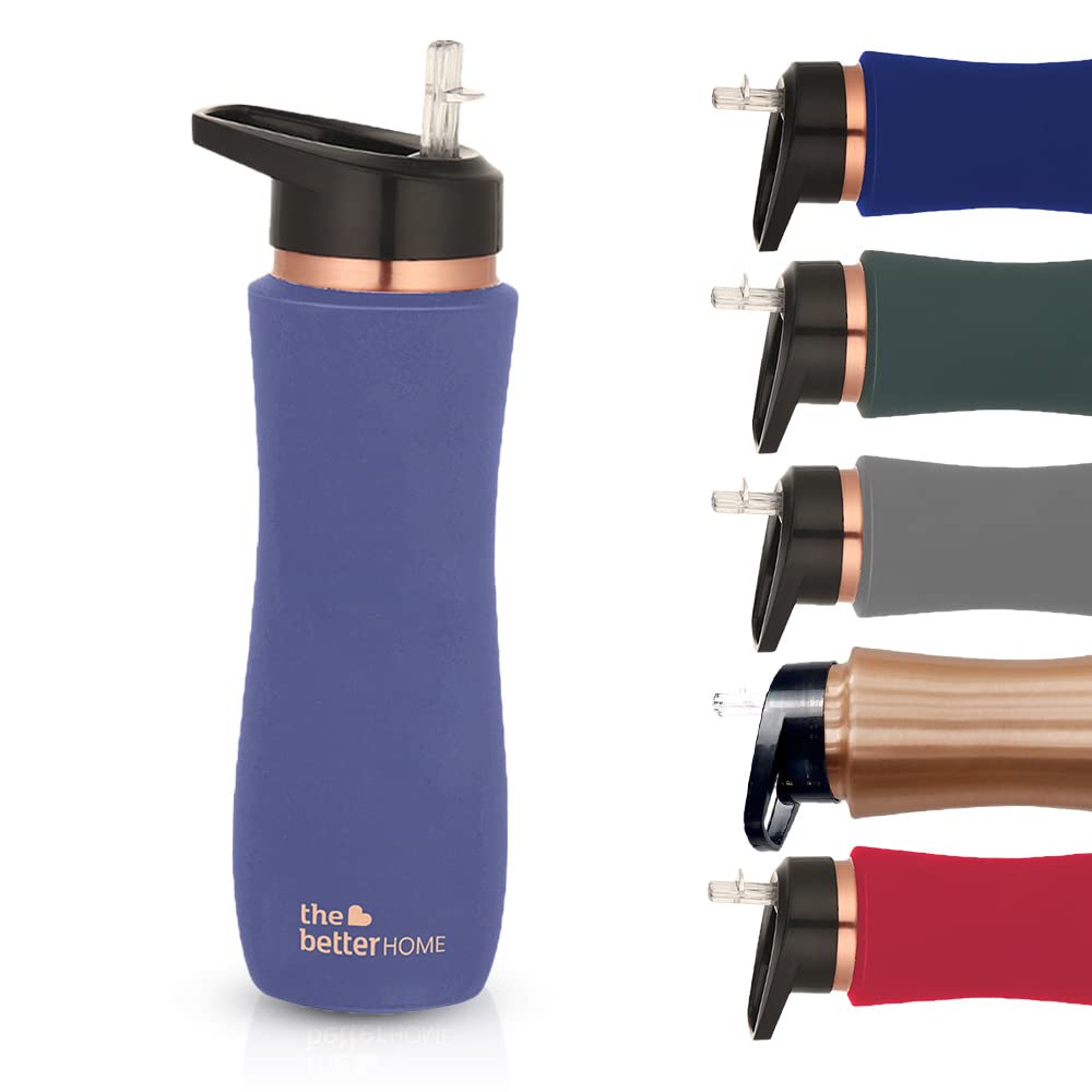 The Better Home Copper Water Bottle with Sipper, 100% Pure, BPA Free, Non-Toxic, Anti-Oxidant Properties, Purple.