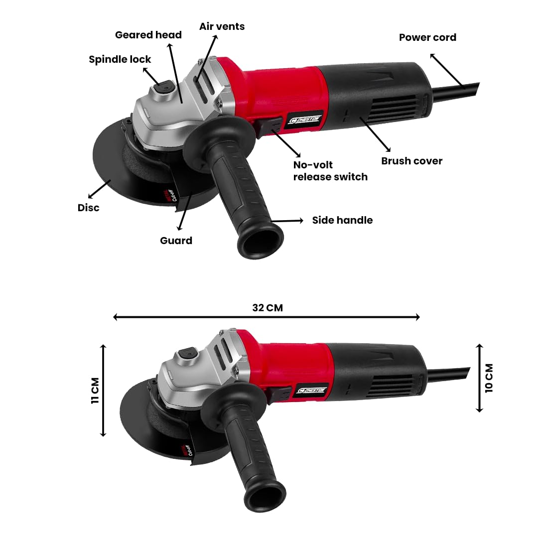 Cheston 4" 900W Angle Grinder with Auxiliary Handle, 1 Cutting Blade, 4 Grinding Wheels for Heavy Duty Grinding, Cutting, Polishing.