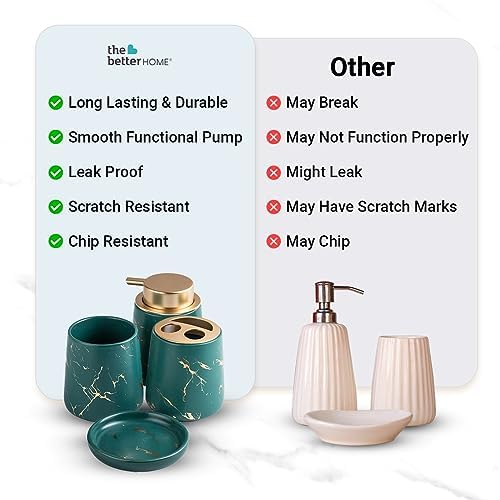 The Better Home 4pcs Ceramic Bathroomware Bathroom Liquid soap Dispenser Set Green Toothbrush Holder and Tumbler Set of 2