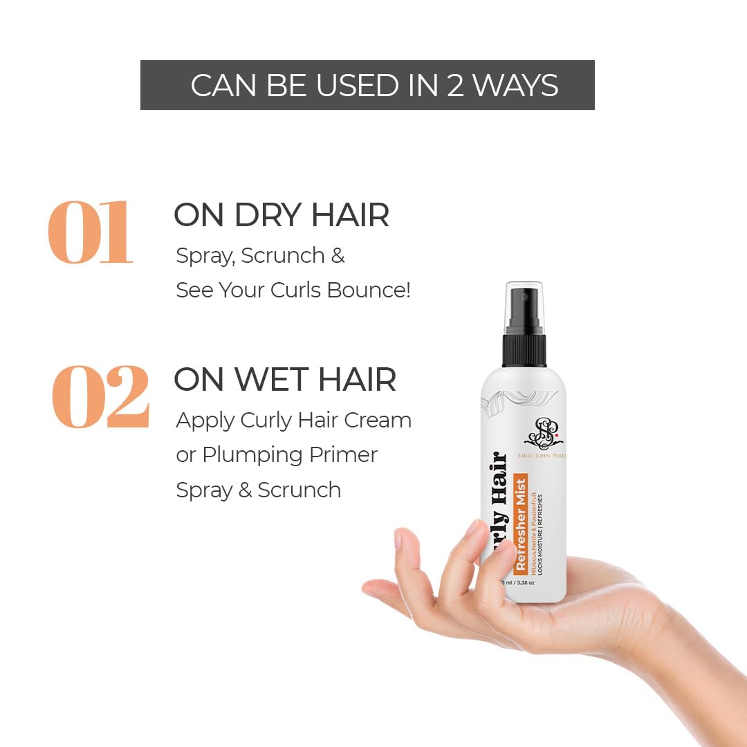 Curly Hair Refresher Mist by Savio John Pereira - 100ml, Pack of 10. Instantly refreshes curls, adds hydration, minimizes frizz.