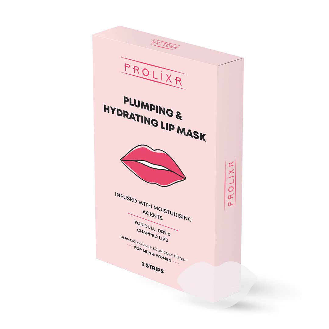 Prolixr Plumping  Hydrating Lip Mask - For Pink Lips Witch Hazel Aloe Vera Acai Berry  Mulberry Dark Dull Dry  Chapped Lips  Women  Men  3 Strips