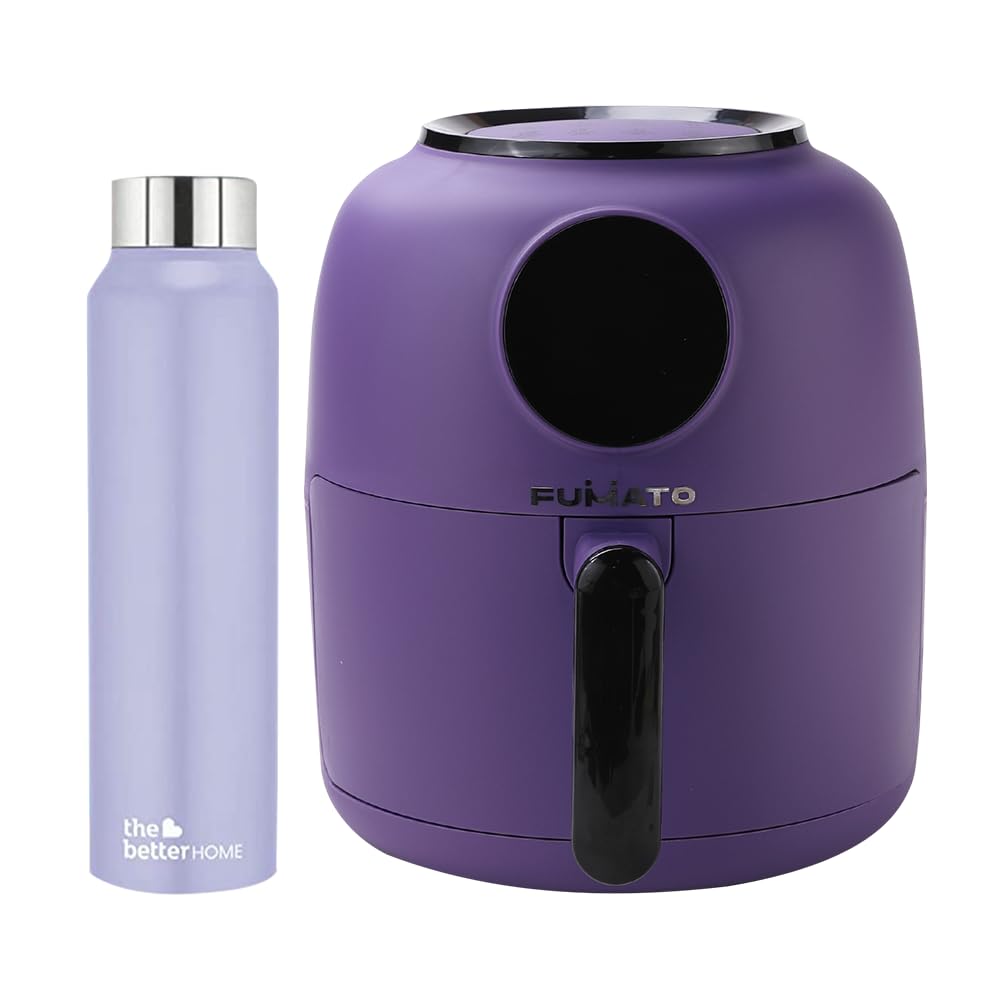 The Better Home FUMATO Aerochef Air fryer With Digital Touchscreen Panel 4.5L Purple  Stainless Steel Water Bottle 1 Litre Purple