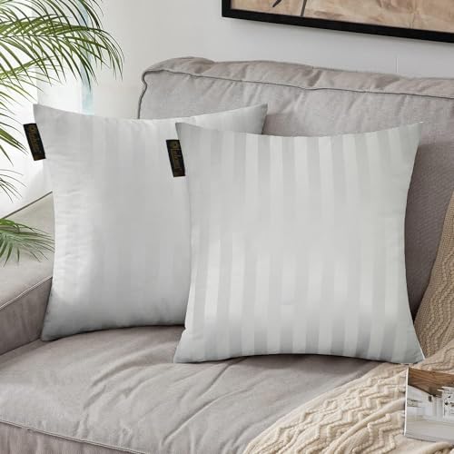 Lushomes 12x12 Boho Cushion Covers, Water-Resistant Fabric, White, Set of 2.