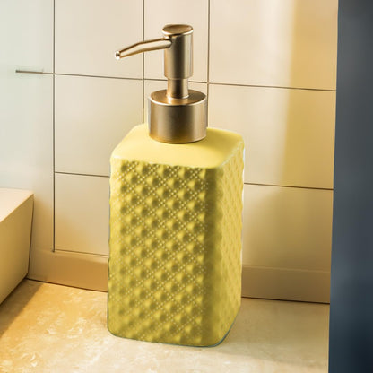 The Better Home 350ml Soap Dispenser Bottle - Yellow Ceramic Liquid Pump Dispenser for Kitchen Wash-Basin and Bathroom