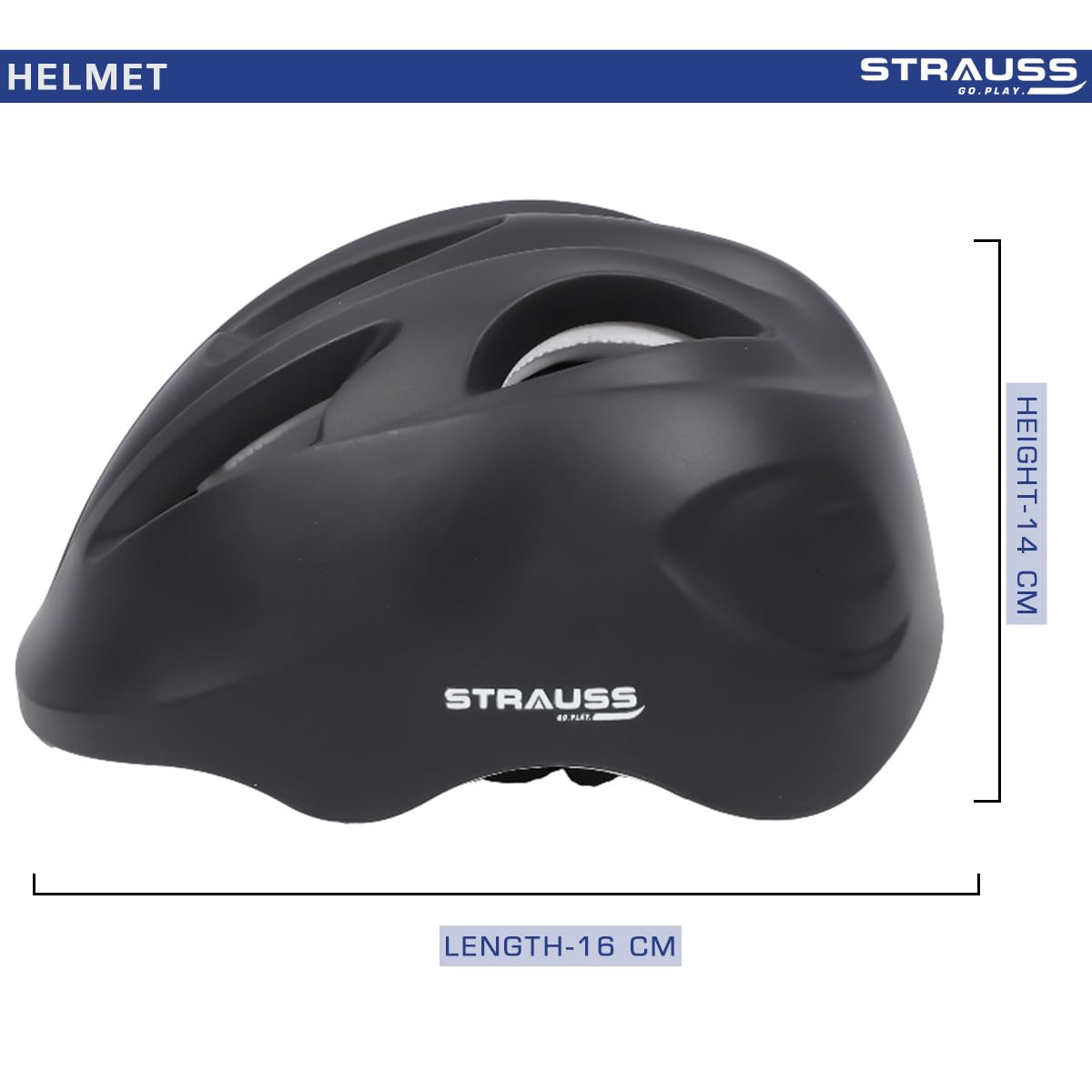 Strauss GlideX Cycling Helmet, Lightweight, Superior Ventilation, EPS Foam Lining, for Adults & Kids, Black.