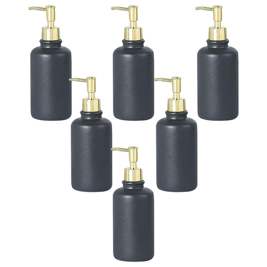 The Better Home 400ml Soap Dispenser Bottle - Black Set of 6 Ceramic Liquid Pump Dispenser for Kitchen Wash-Basin and Bathroom