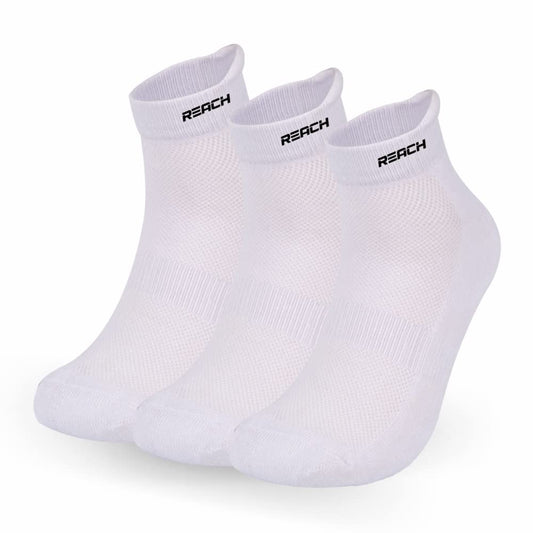 REACH Bamboo Ankle Socks for Men  Women  Breathable Mesh  Odour Free Socks  Sports  Gym Socks  Soft  Comfortable  Pack of 3  White