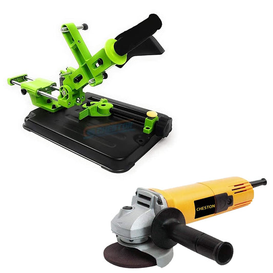 Cheston 850W Yellow Angle Grinder with Auxiliary Handle & Sliding Stand for 4.5" 115mm/125mm, Heavy Base Universal Stand.