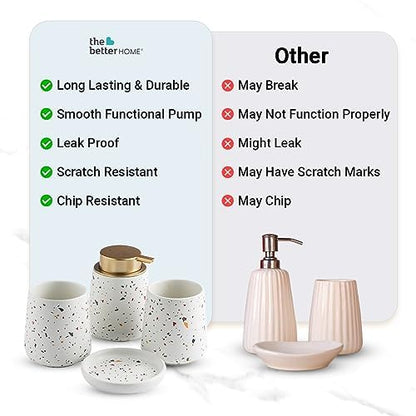 The Better Home 3pcs Ceramic Bathroomware Bathroom Liquid soap Dispenser Set White Toothbrush Holder and Tumbler Set of 4