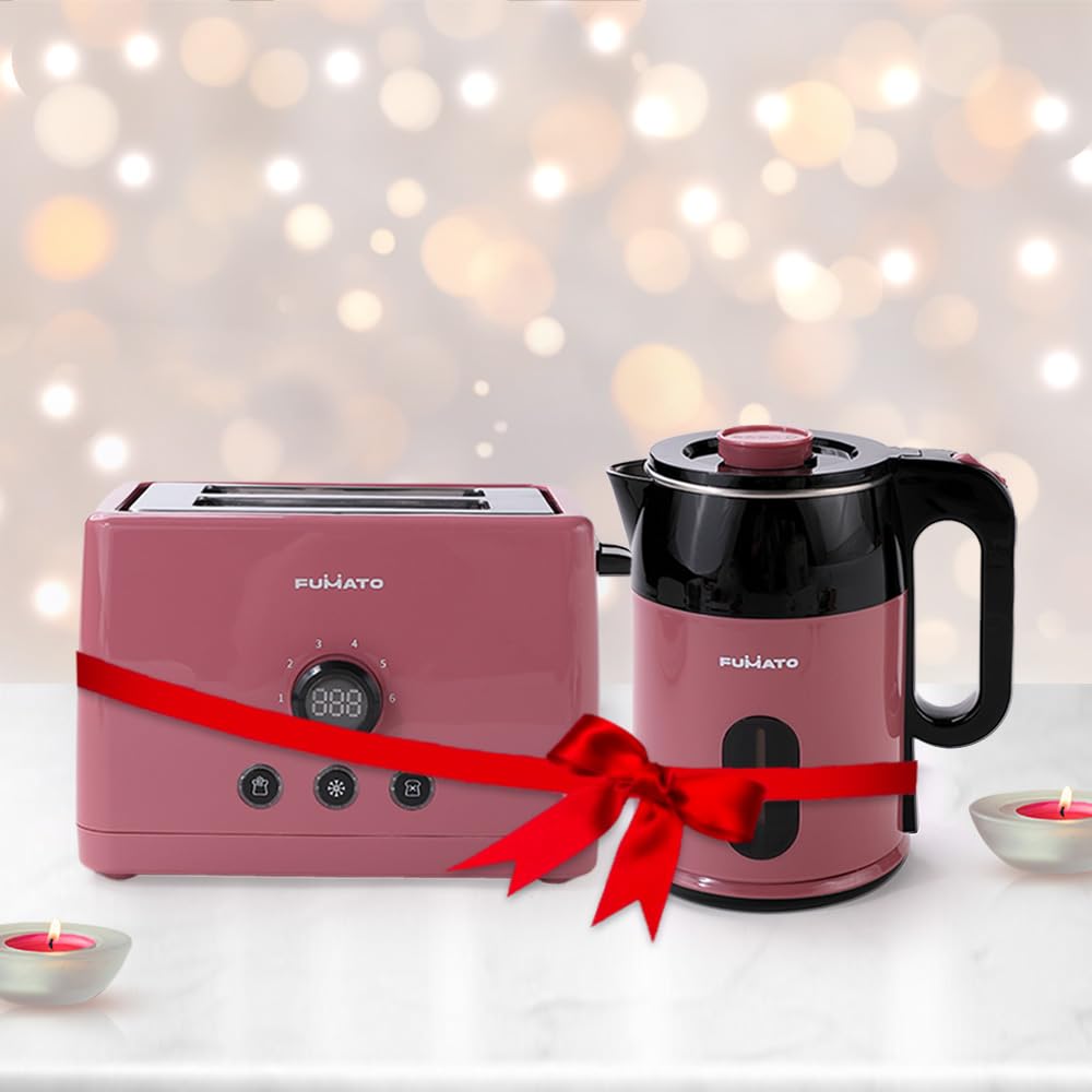 The Better Home Fumato Wedding Gift Set: Electric Kettle, Toaster, Color Coordinated, 1-Year Warranty, Pink.