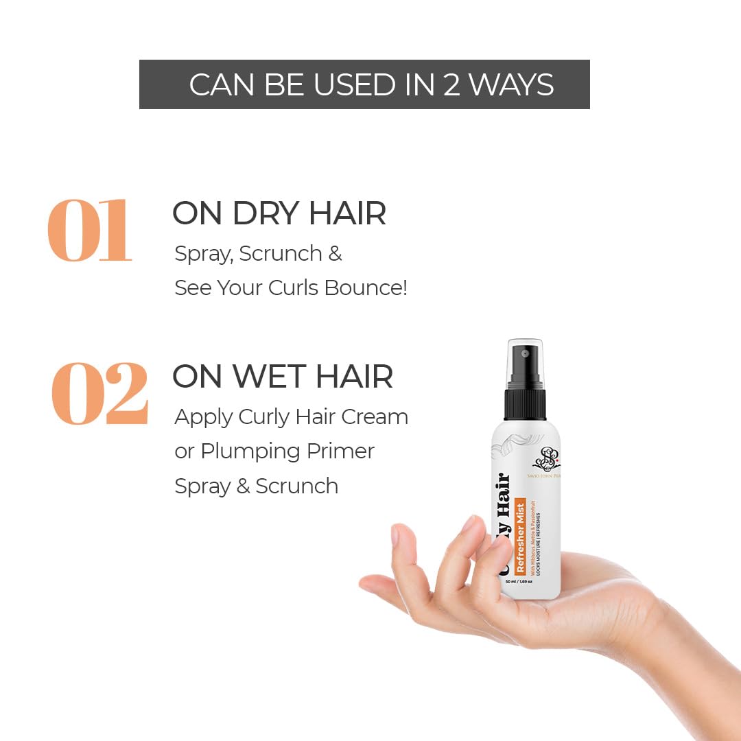 Curly Hair Refresher Mist by Savio John Pereira - 50 ml Pack of 5. Ideal for wavy, frizzy, and curly hair care.