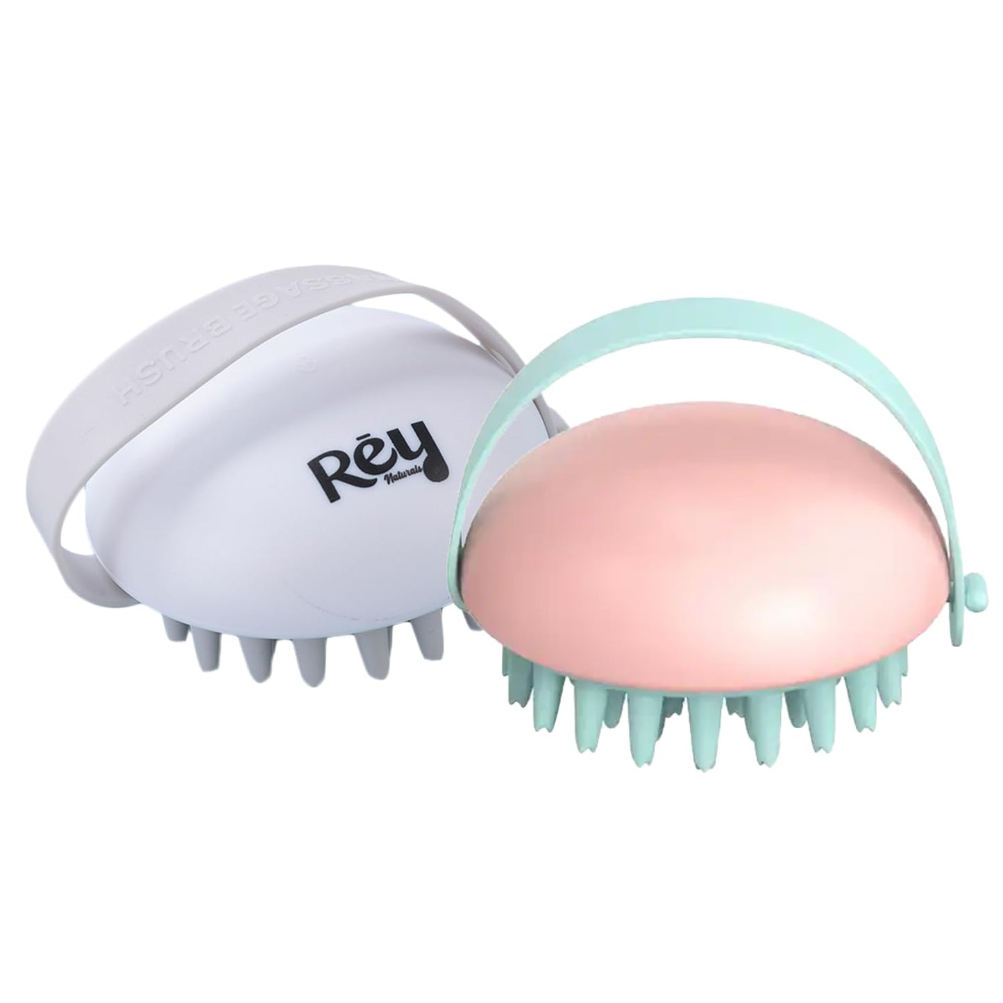 Rey Naturals Hair Scalp Massager Shampoo Brush for Men and Women -Hair Growth Scalp Care and Relaxation - Soft Bristles for Gentle Massage Pink  White combo