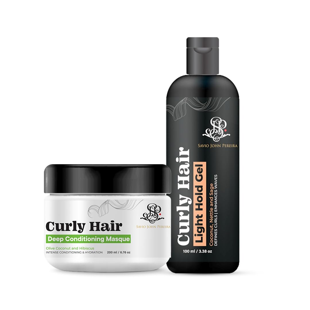 Hair Mask and Hair Gel Light Combo  Dry Frizzy and Wavy hair products  Curly hair Products  Hair care for curly hair  Shea Butter  Coconut  Created by Savio John Pereira pack of 2