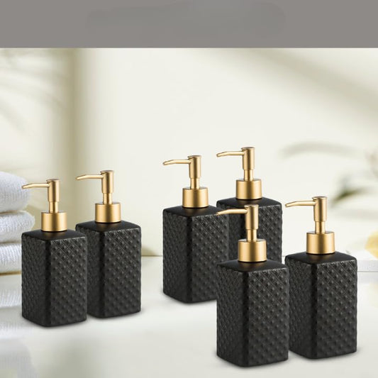 The Better Home 350ml Soap Dispenser Bottle - Black Set of 6 Ceramic Liquid Pump Dispenser for Kitchen Wash-Basin and Bathroom