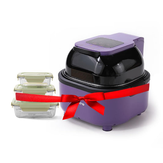 Better Home Fumatos Kitchen Combo: Easy Peek Air Fryer, Air Tight Food Container, Food Grade Material, Ultimate Utility, Purple Green.