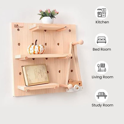 The Better Home Pinewood Pegboard Wall Organizer2Pcs-1616inch Wooden Shelf for Wall  Wall Shelf for Living room Office Bedroom  Wall Hanging Shelf  Wooden Key Holder for Wall Storage Organizer