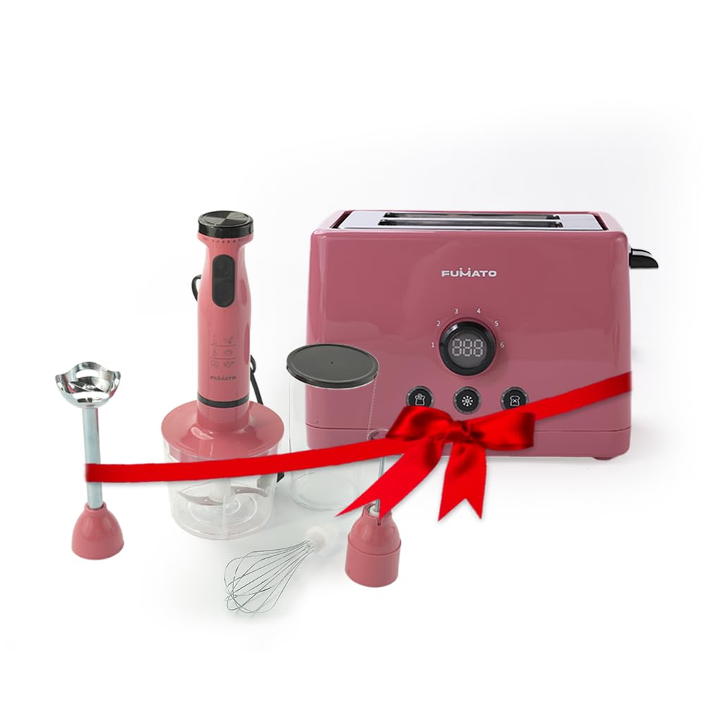 The Better Home FUMATO Anniversary Wedding Gifts: 2 Slice Toaster, Bun Rack, Hand Blender, Housewarming Gifts, 1 Yr Warranty, Cherry Pink.