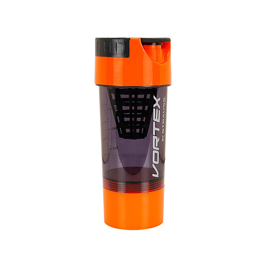 STRAUSS Vortex Shaker Bottle, 500ml, BPA-Free, Leakproof, 2 Storage Compartments, Ideal for Protein Shakes, Pre-Workout, BCAAs, Men & Women, Orange