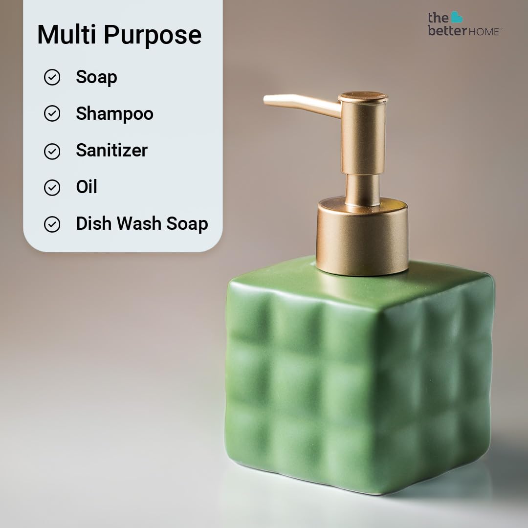 The Better Home 220ml Green Ceramic Dispenser Set of 2 for Kitchen, Wash-Basin, Bathroom. Ideal for Shampoo, Hand Wash, Sanitizer, Lotion.