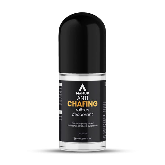 Man-Up Anti Chafing Roll-On Deodorant for Men: Reduces thigh rashes, odor, irritation. Dermatologically tested, skin-friendly, paraben & sulfate-free, 50ml.