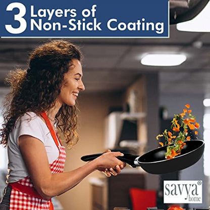 SAVYA HOME 26cm Non Stick Fry Pan-2.3mm Black1 Savya- 18cm Non Stick Fry Pan-2.3mm Black Heat Surround Cooking  Gas  Induction Cookware  Black