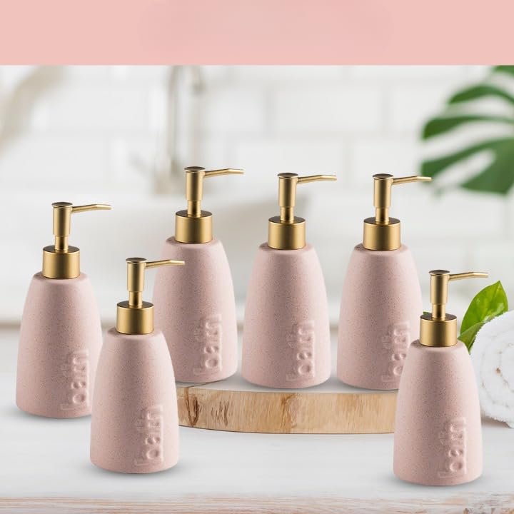 The Better Home 320ml Pink Ceramic Dispenser Set of 6 for Kitchen, Wash-Basin, Bathroom. Ideal for Shampoo, Hand Wash, Sanitizer, Lotion.