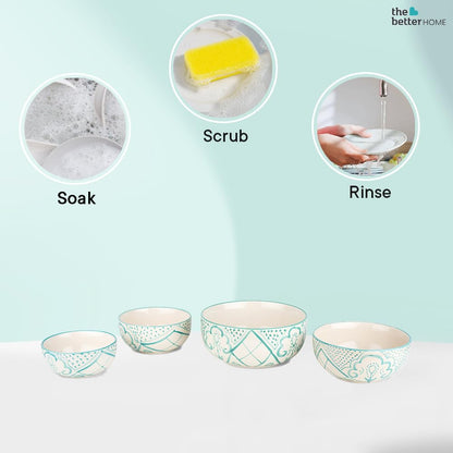 The Better Home Terra Series Ceramic Bowl Set: 4pcs, Microwave Safe, 1400ml, 300ml, 260ml, 120ml, for Snacks, Dinner, Ramen, Soup.