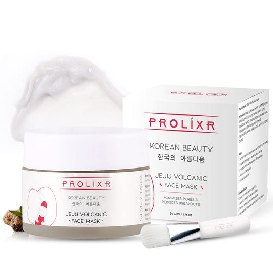 Prolixr Jeju Volcanic Face Mask for Acne-Prone Skin - 50gm  Enriched with Green Tea Extract Jeju Volcanic Ash and Niacinamide  Pore Cleansing Face Mask for Men  Women  Korean Skin Care Products  Suitable for all Skin Type