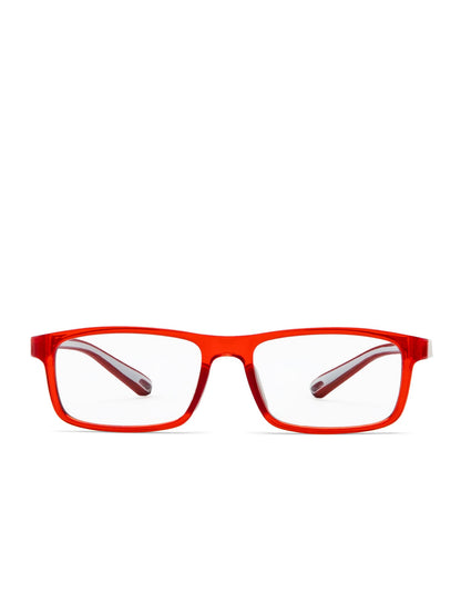 Intellilens Zero Power Blue Cut Computer Glasses, Anti Glare, UV Protection, Lightweight, Red Square, Small, for Boys & Girls.