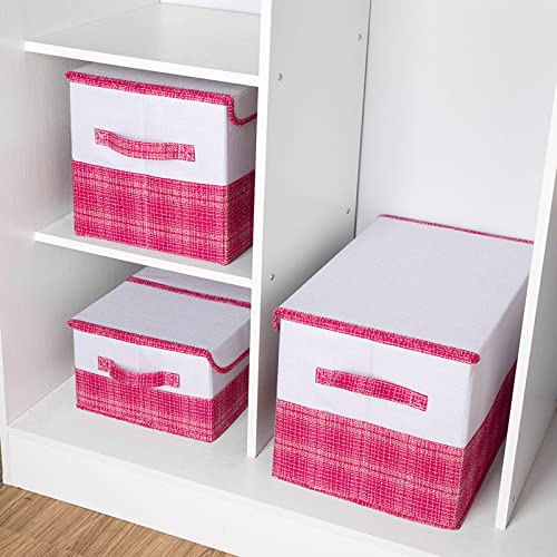Kuber Industries 2 Pcs Foldable Storage Basket With Lid  Closet Organizer With Handle  Clothes Organizer for Wardrobe  Versatile Storage Basket For Toys-Clothes-Papers-Books-Makeups  Pink