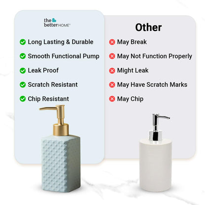 The Better Home Ceramic Soap Dispenser Set 350ML, 3Pcs for Bathroom, Kitchen, Hand Soap, Wash Basin.