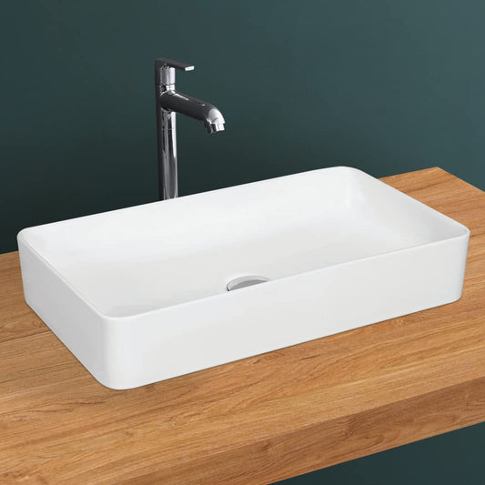 Plantex Platinum Tabletop Ceramic Rectangle Wash BasinCountertop Bathroom Sink White 23.5 x 13.5 x 4.5 Inch