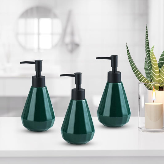 The Better Home 250ml Green Ceramic Dispenser Set of 3 for Kitchen, Wash-Basin, Bathroom. Ideal for Shampoo, Hand Wash, Sanitizer, Lotion.