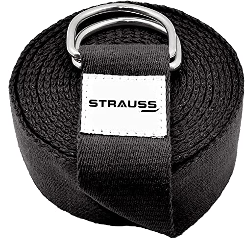 Strauss Yoga Strap: 8ft, thicker belt, adjustable metal D-ring buckle, eco-friendly. Ideal for yoga, pilates, therapy, dance, gymnastics.