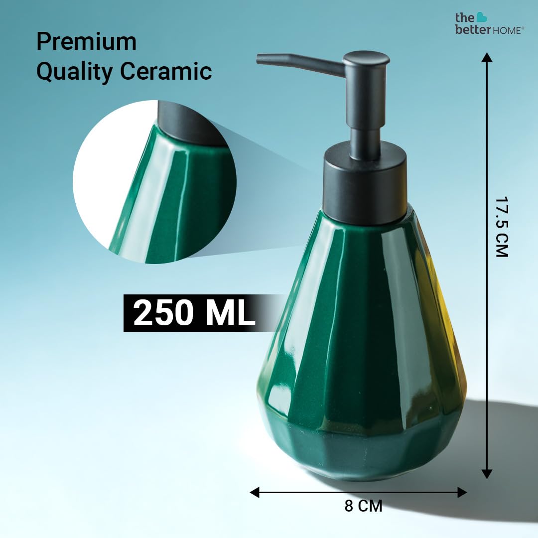 The Better Home 250ml Green Ceramic Dispenser Set of 4 for Kitchen, Wash-Basin, Bathroom - Ideal for Shampoo, Hand Wash, Sanitizer, Lotion.