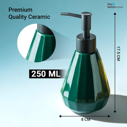 The Better Home 250ml Green Ceramic Dispenser Set of 3 for Kitchen, Wash-Basin, Bathroom. Ideal for Shampoo, Hand Wash, Sanitizer, Lotion.