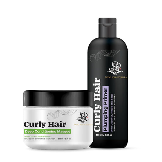 Hair Mask and Plumping Primer Combo  Dry Frizzy and Wavy hair products  Curly hair Products  Hair care for curly hair  Shea Butter  Coconut  Created by Savio John Pereira pack of 2
