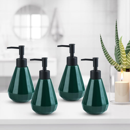 The Better Home 250ml Green Ceramic Dispenser Set of 4 for Kitchen, Wash-Basin, Bathroom - Ideal for Shampoo, Hand Wash, Sanitizer, Lotion.