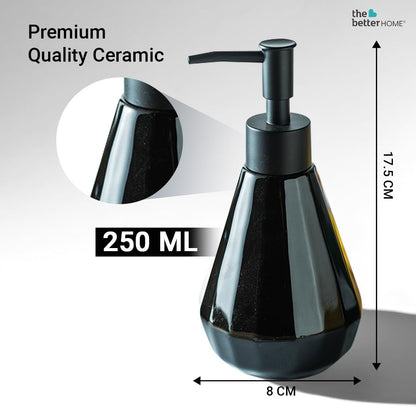 The Better Home 250ml Black Ceramic Dispenser for Kitchen, Bathroom - Ideal for Shampoo, Hand Wash, Sanitizer, Lotion.