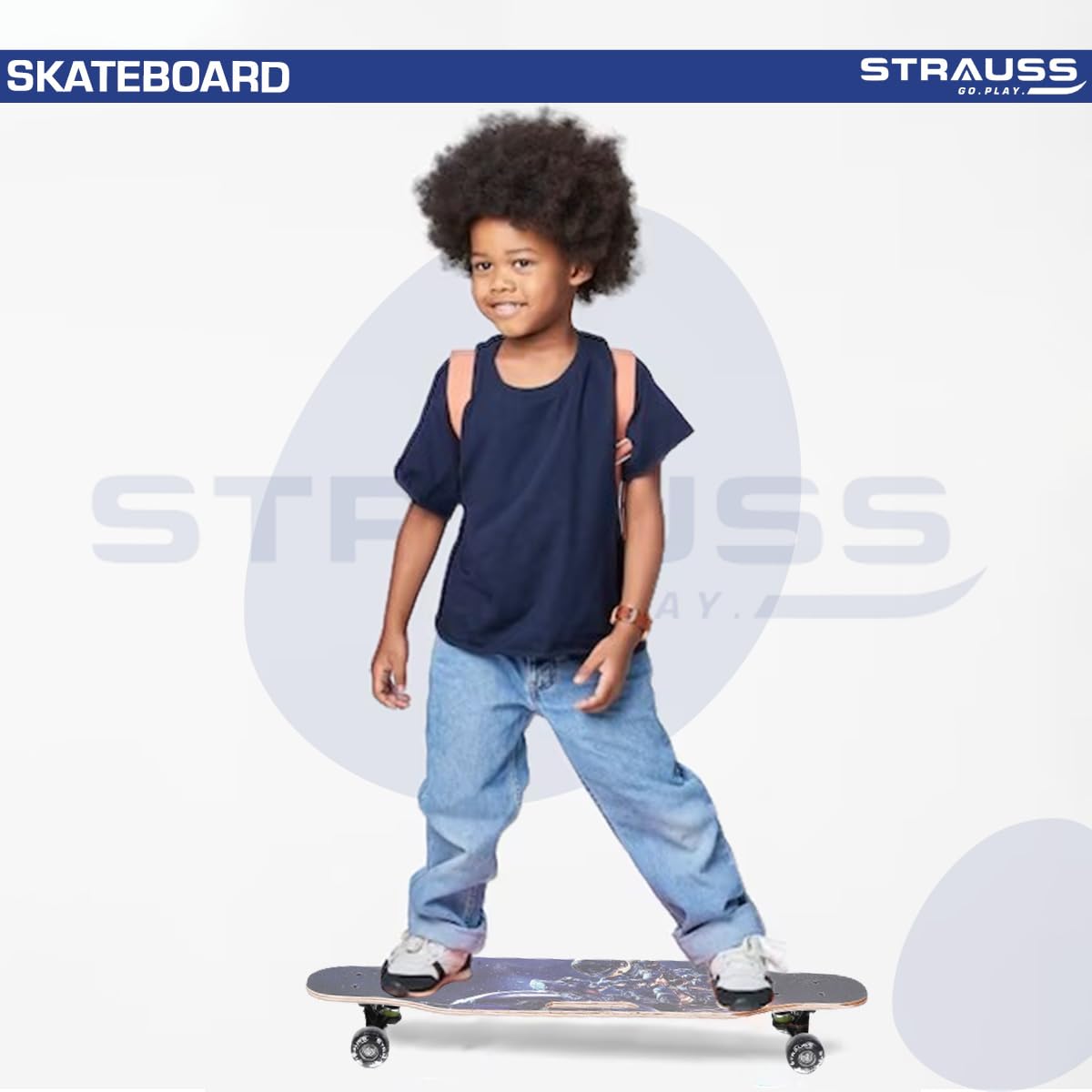 STRAUSS Plastic Spunkz Skateboard, Anti-Skid, Light-Up Wheels, High Precision Bearings, 31x8 Inch, Ideal for 8+ Years, Biker Brown