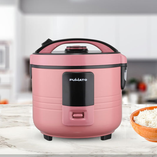 FUMATO Electric Cooker 1.5L with 1 Cooking pot 1 Steamer 1 Measuring Cup and 1 Spoon  500W  3-in-1 Electric Cooker Boiler  Steamer  Aluminum Pot Keep Warm Function Cool Touch Body 1 Year Warranty Cherry Pink