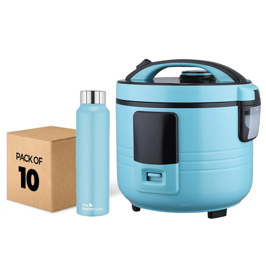 The Better Home FUMATO Cookeasy Automatic 500W Electric Rice Cooker 1.5L Blue  Stainless Steel Water Bottle 1 Litre Pack of 10 Blue