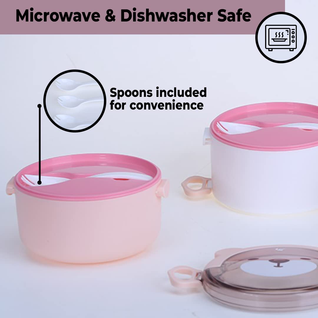 Urbane Home Insulated Lunch Box, 3 Compartments, BPA Free, Leakproof, Dishwasher & Microwave Safe, 3000 ML, Pink.