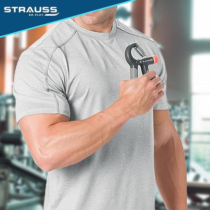 Strauss Adjustable Hand Grip 10KG-40KG for Home Gym Workouts, Finger, Forearm, Hand Exercises for Men & Women, Black/Grey, Pack of 5