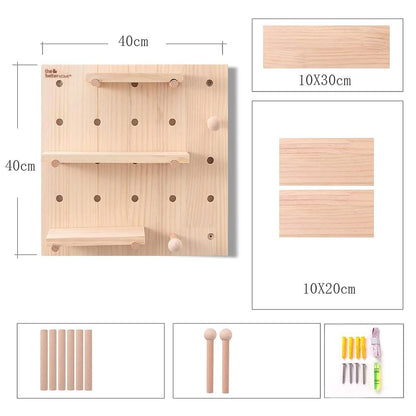 The Better Home Pinewood Pegboard Wall Organizer2Pcs-1616inch Wooden Shelf for Wall  Wall Shelf for Living room Office Bedroom  Wall Hanging Shelf  Wooden Key Holder for Wall Storage Organizer