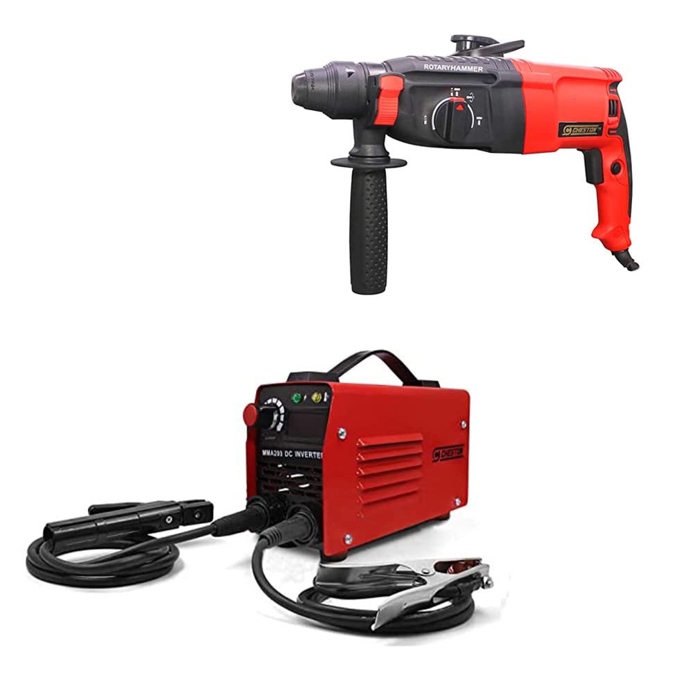 CHESTON 26mm 850W Rotary Hammer Drill with 3 Bits & 2 Chisels, 200A Portable Inverter ARC/MMA Welding Machine