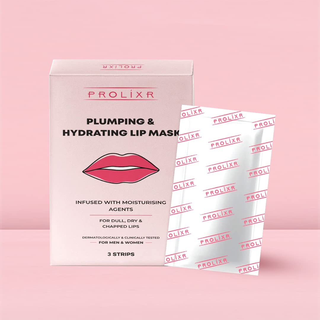 Prolixr Plumping  Hydrating Lip Mask - For Pink Lips Witch Hazel Aloe Vera Acai Berry  Mulberry Dark Dull Dry  Chapped Lips  Women  Men  3 Strips