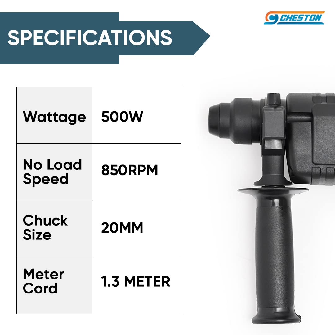 Cheston 20mm 500W Rotary Hammer, 3 drill bits, case, 600W Electric Air Blower, 80 mph, 3.0m³/min Dust Cleaner for Floor, AC, Computer, Car.