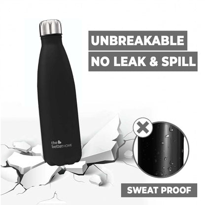 The Better Home 500ml Thermosteel Bottle, 304 Stainless Steel, Hot 18hrs, Cold 24hrs, Rustproof, Leakproof, Insulated, Black.