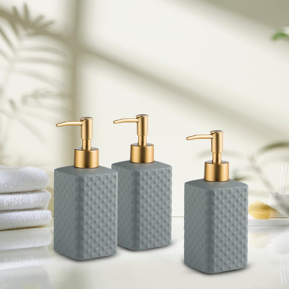 The Better Home Ceramic Soap Dispenser Set 350ML, 3Pcs for Bathroom, Kitchen, Hand Soap, Wash Basin.